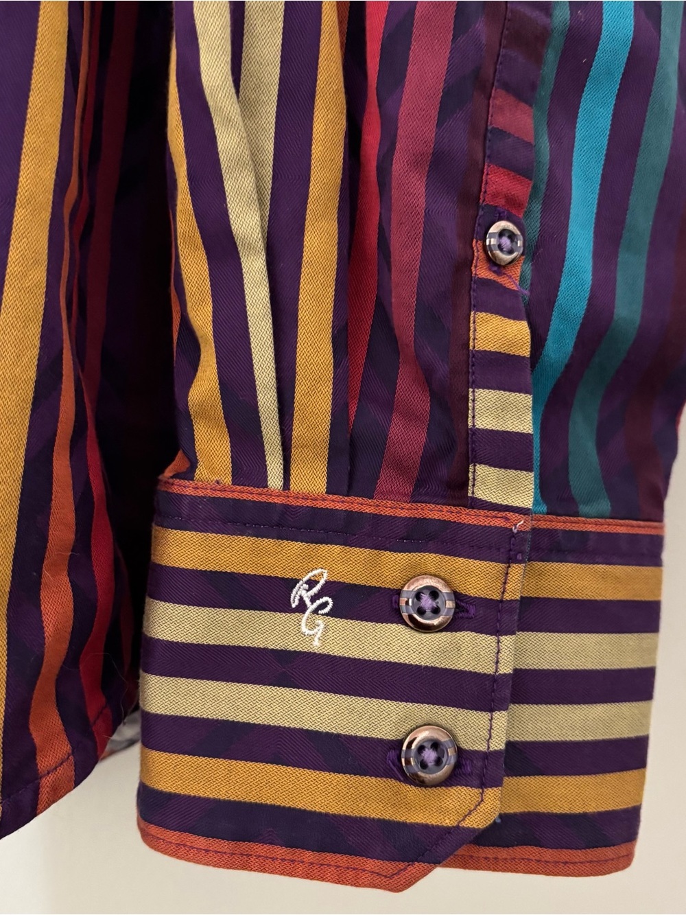 ROBERT GRAHAM Shirt Mens 3XL Tailored Multi Striped Flip Cuff Button Up Party - Picture 4 of 10